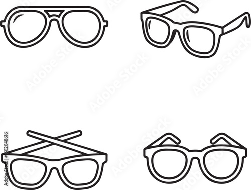 Set of Sunglass Outline vector illustration isolated On Transparent Background