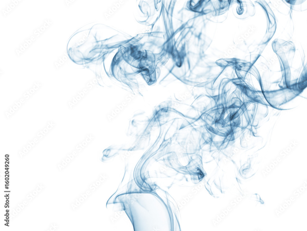 Fototapeta premium Wispy blue and white smoke swirls ascending in an abstract pattern isolated on transparent background