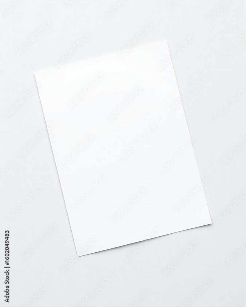 Clean white paper sheet angled on a light gray background Clean white paper sheet angled on a light gray background