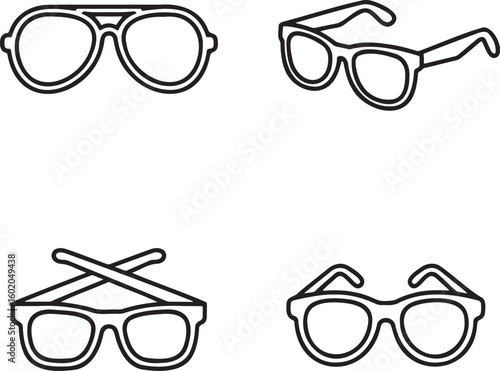 Set of Sunglass Outline vector illustration isolated On Transparent Background