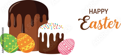 Happy easter cakes and eggs vector illustration for easter holiday celebration