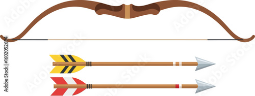 Bow and arrow archery equipment illustration for hunting and sport shooting design