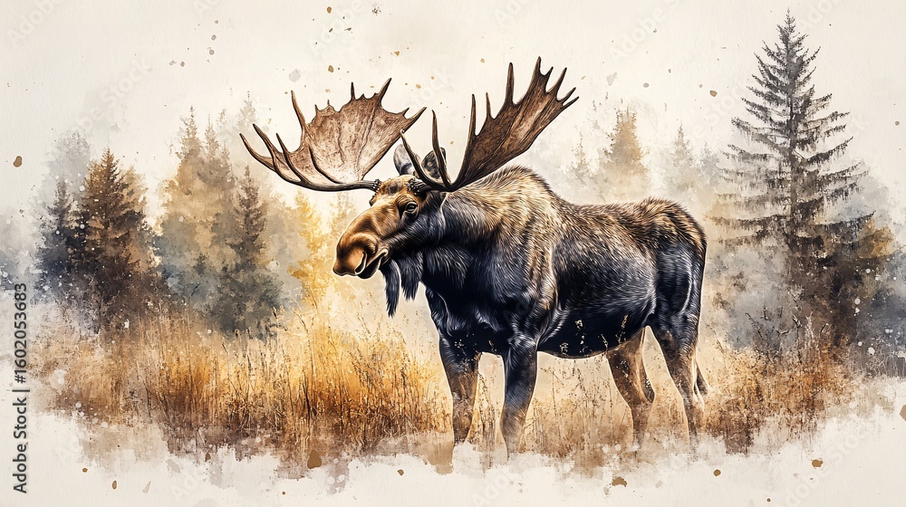 Fototapeta premium Majestic moose in a misty autumn forest.
