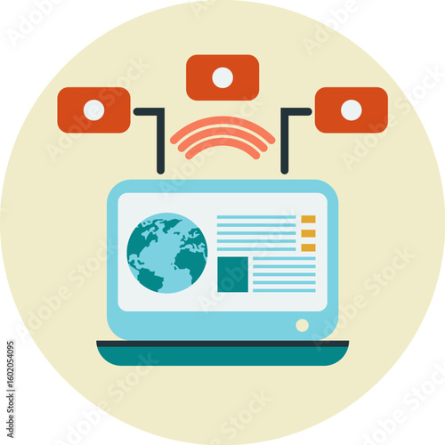 Global network connection displayed on laptop screen, showing worldwide data access and communication.