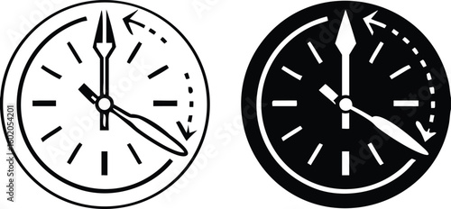 Intermittent Fasting Icons. Black and White Vector Illustration. Clock, Knife and Fork. Diet, Healthy Eating. Healthy Lifestyle. Weight Loss Concept
