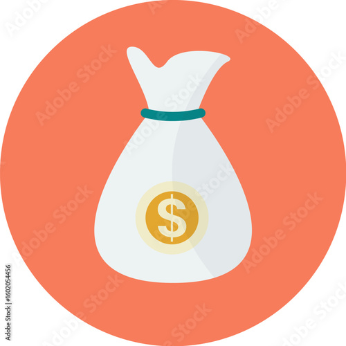 A white money bag with a dollar sign, illustrated in a flat design style.