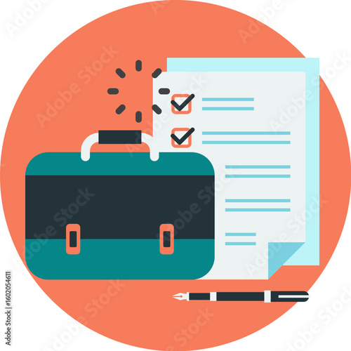 Completed tasks, checklist, briefcase, and pen; signifying successful project completion.