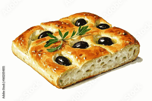 Watercolor Focaccia bread Focaccia isolated vector illustration svg