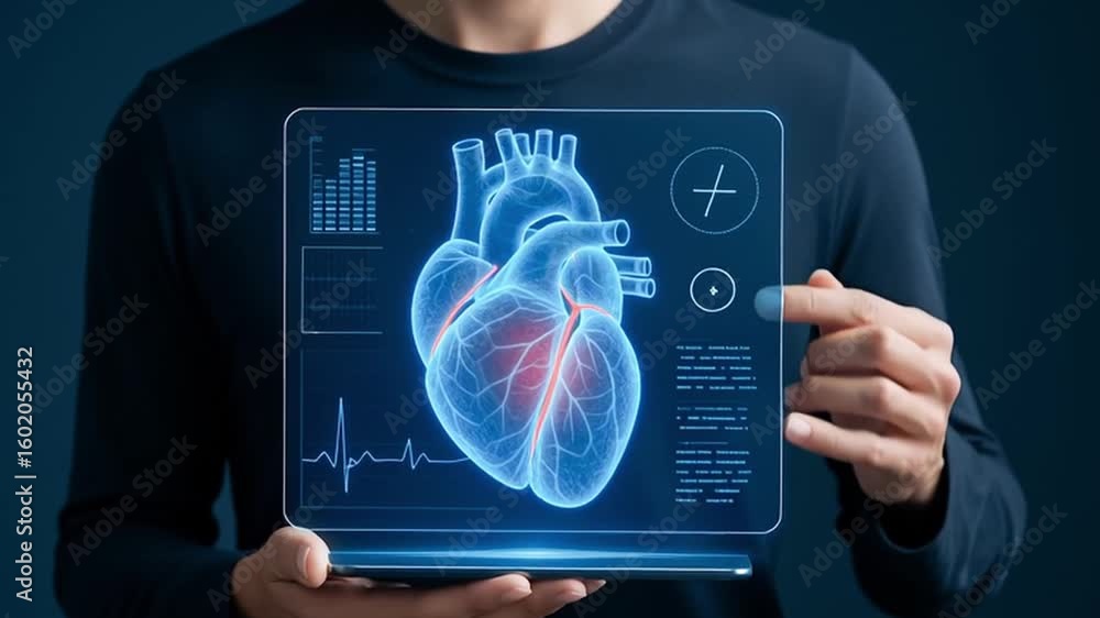 Medical healthcare hologram displaying detailed human heart anatomy ...