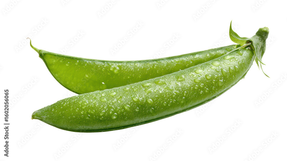 Fresh green pea pods with water droplets on white isolate background. Fresh green pea pods with water droplets on white isolate background.