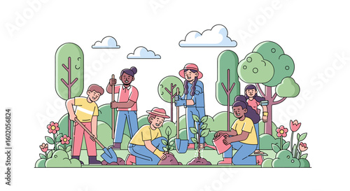A community gardening initiative to promote environmental sustainability and social engagement through planting trees and flowers