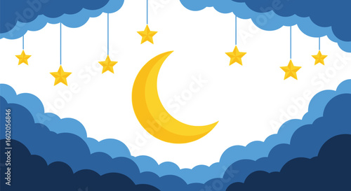 Night sky with moon and stars vector illustration good night concept design