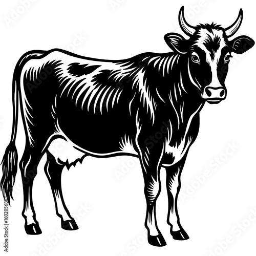 "Peaceful Cow in Green Pasture – Domestic Farm Animal in Natural Countryside"
