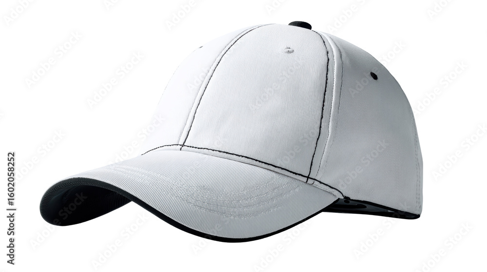 Stylish white baseball cap with black accents, perfect for casual wear or outdoor activities. Stylish white baseball cap with black accents, perfect for casual wear or outdoor activities.