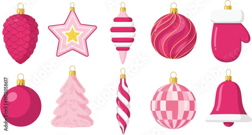 Christmas tree ornaments set vector illustration for holiday season decoration