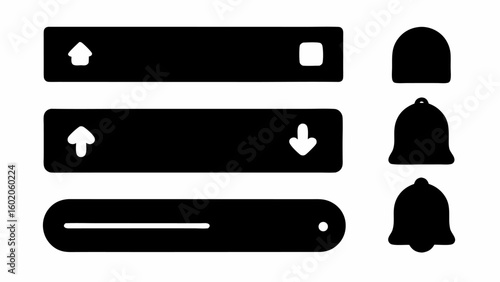 Illustration of user interface elements including scroll bars and notification bell icons in black color