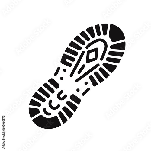 Black sneaker footprint in minimalist design on white background  