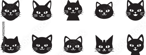 Meowing Cat Silhouette Icon Vector Set – Vocal Pet Expression Symbol
