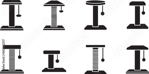 Cat Scratching Post Silhouette Icon Vector Set – Feline Behavior & Pet Accessory