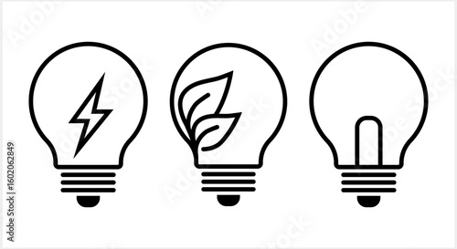 Electric outline eco lamp set icon Lamp with leaf Sketch vector stock illustration