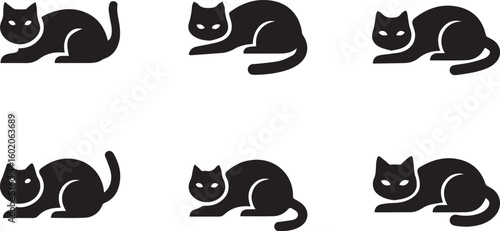 Cat Hiding Silhouette Icon Vector Set – Scared or Playful Pet Pose