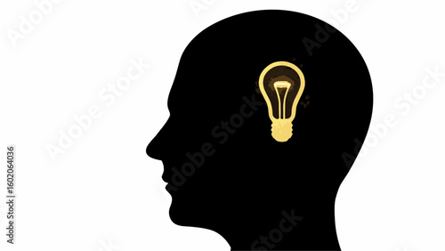 Silhouette of a head with a light bulb inside representing idea generation and creative thinking process