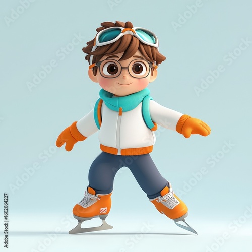 Cute 3D rendered illustration of a boy ice skating