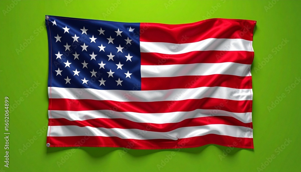 Fototapeta premium Clean light green background with isolated USA flag waving proudly