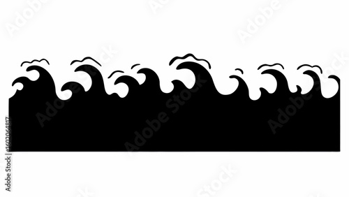 Silhouette of ocean waves with small crests against a white background creating a simple border design