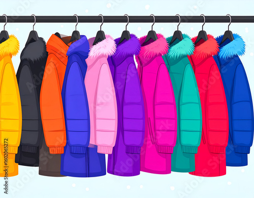 Colorful Winter Coats on Rack.