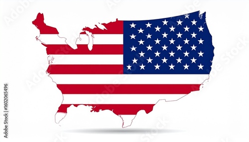 National Flag of USA Flying on White Backdrop with No Noise

