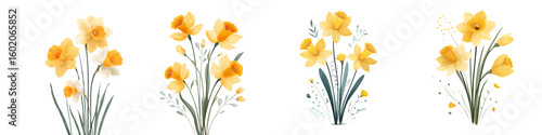 Wallpaper Mural Watercolor Daffodil Flower Bouquets on White Torontodigital.ca