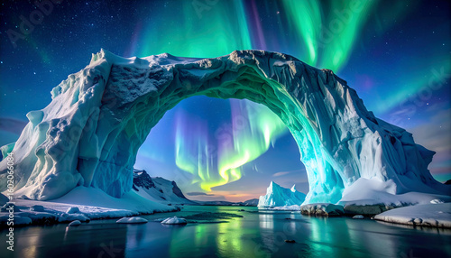 Arctic Ice Arch with Aurora Borealis.