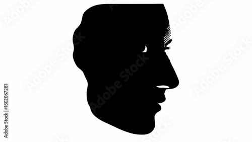Silhouette of a person's face in profile with a checkered pattern near the forehead and eye area shown here