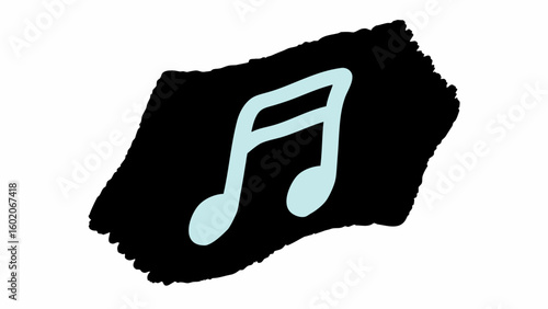 Light blue musical note on a black brush stroke background creating a visual representation of sound