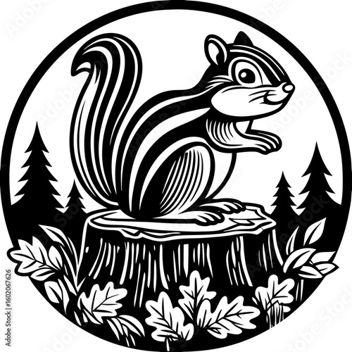 chipmunk (linocut style)