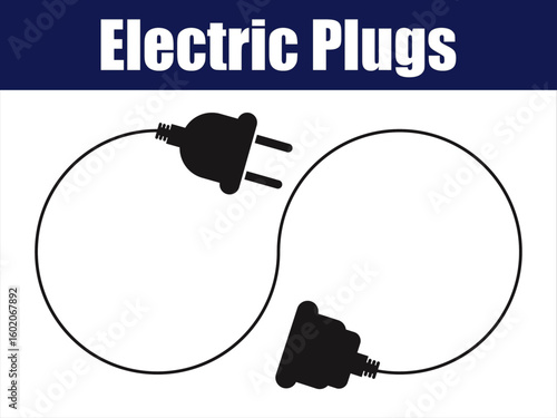 Circular Motion of Dual Electric Plugs Connection Loop. Animated twin electric plugs rotate in seamless loops symbolizing endless energy and communication flow