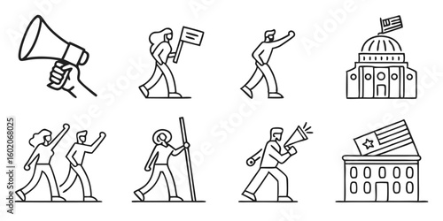 protest activism line icon set vector pictograms