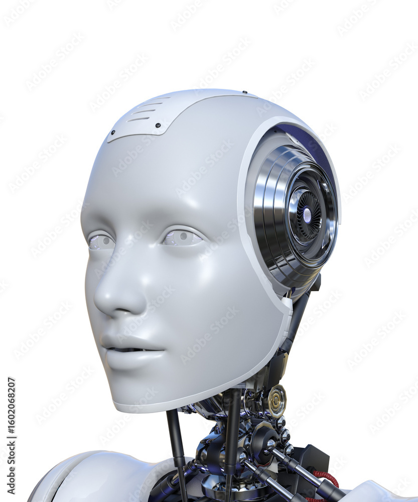 Naklejka premium Intelligenza artificiale robot computer umanoide donna su fondo trasparente 