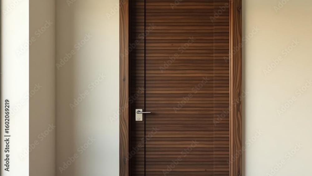 Wooden door with horizontal slatted design. Wooden door with horizontal slatted design.