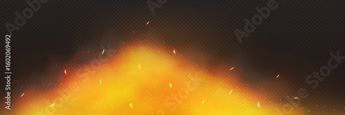 Realistic flame, fire and sparks overlay effect on transparent background. Design of websites, social networks, advertising materials, packaging, games, covers, posters, mobile applications