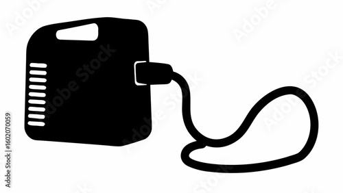 Illustration of a black medical device with a handle and a cord on a white background design art