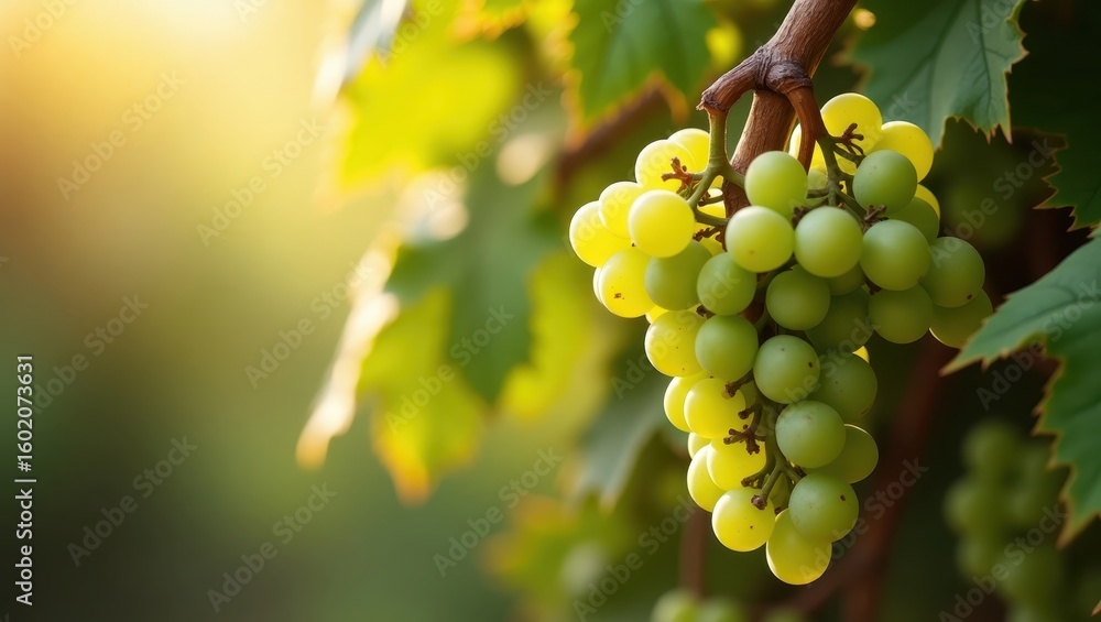 Fototapeta premium Close-up of a bunch of green grapes on a vine.