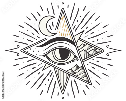 Boho Third Eye Emblem with Radiating Lines and. Minimal Spiritual Design Element