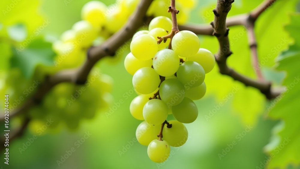 Close up of a bunch of green grapes on a vine. Close up of a bunch of green grapes on a vine.