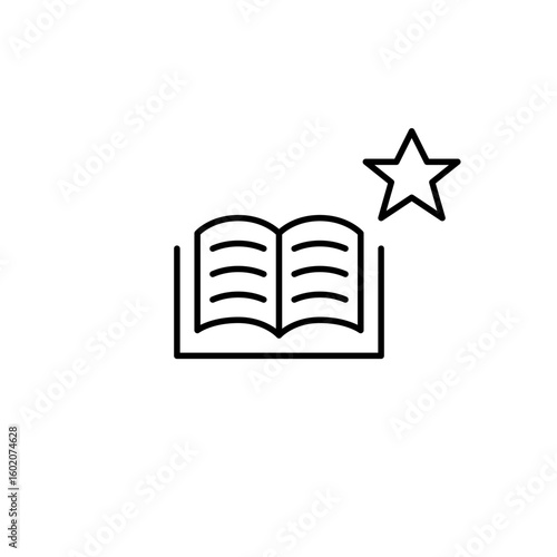 Open study book and star. Top-rated library for learning and leisure. Pixel perfect, editable stroke vector icon