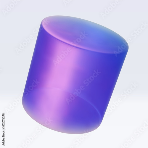 3d iridescent hologram cylinder, barrel. Render geometry figure in purple, pink, blue colors. Vector illustration isolated on white for design projects, product display, presentation, adv
