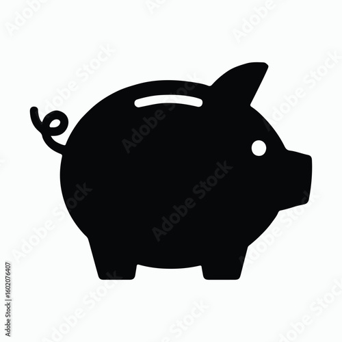 Simple piggy bank silhouette with dollar coin, perfect for financial concepts.

