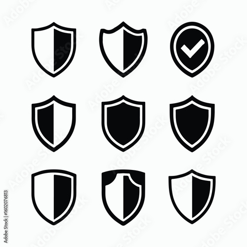 Collection of Black and White Shield Icons
