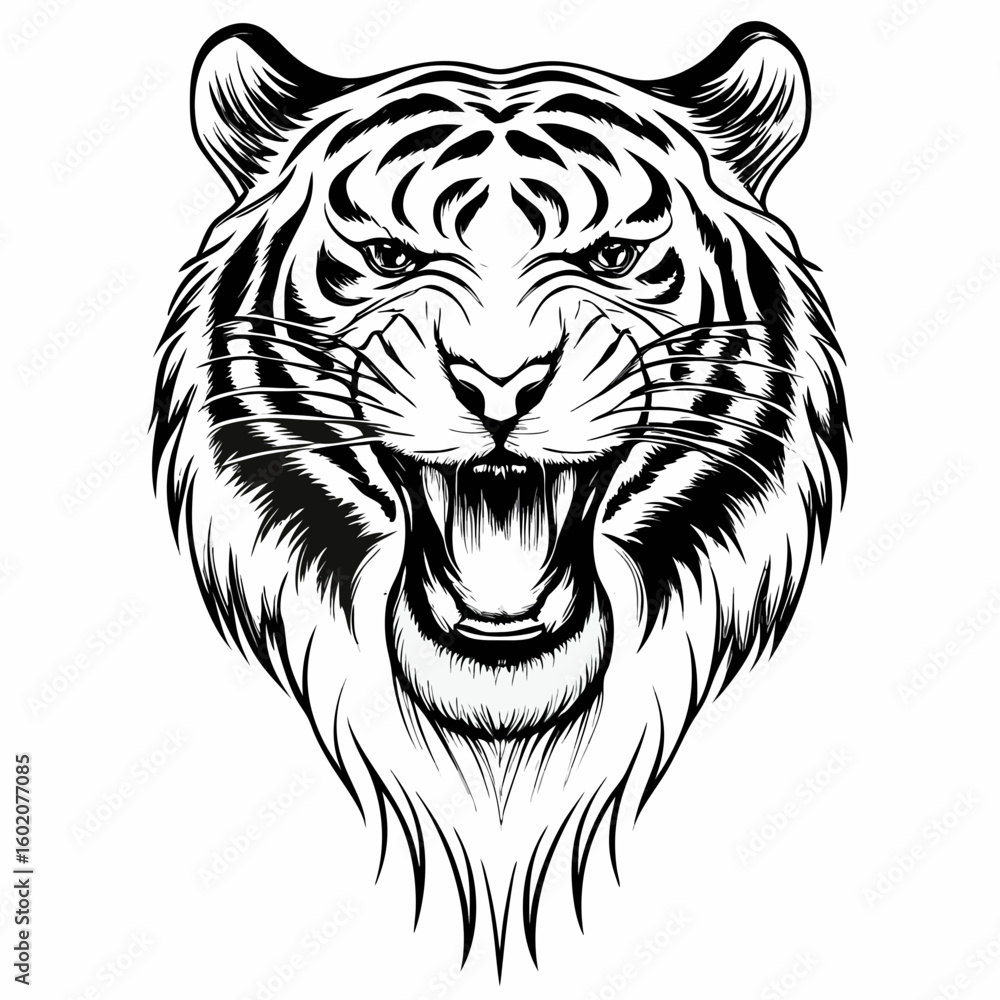 Obraz premium Roaring Tiger Head Grayscale Art